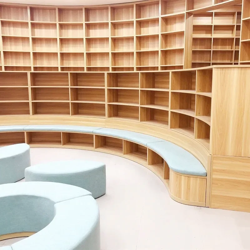 Multifunctional wooden bookshelf with seat combination for comfortable reading and learning