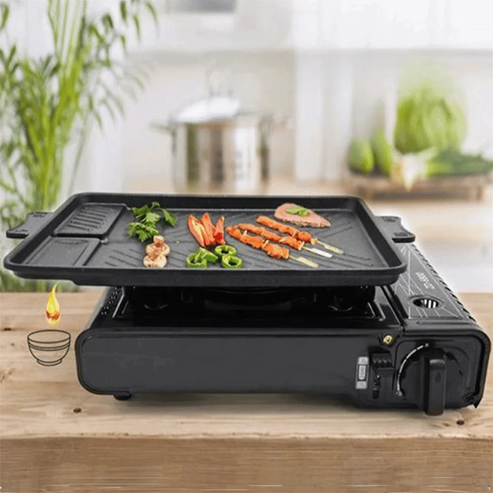 Aluminum Alloy Korean-style Barbecue Pan Non-stick Rectangular Grill Meat Plate with Oil Drain Port Grill Tray Outdoor