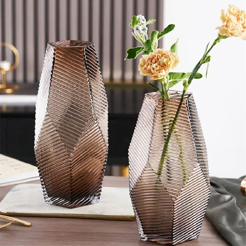 Modern minimalist geometric creative glass vase ornaments water flowers tulips living room desktop flower arrangement decoration