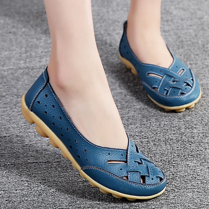 Sapatos baixos de couro respirável para mulheres, sapatos macios, sapatilhas casuais, sapatos femininos, novo, 2023