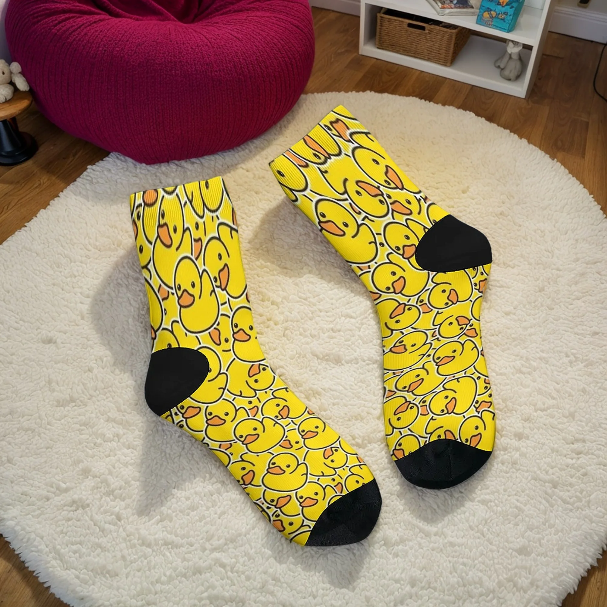 Ein Paar süße, lustige Gummi-Enten-Roman-Freizeitsocken, bequeme Sportsocken, geeignet für Reisen, Partys im Freien und Geschenke