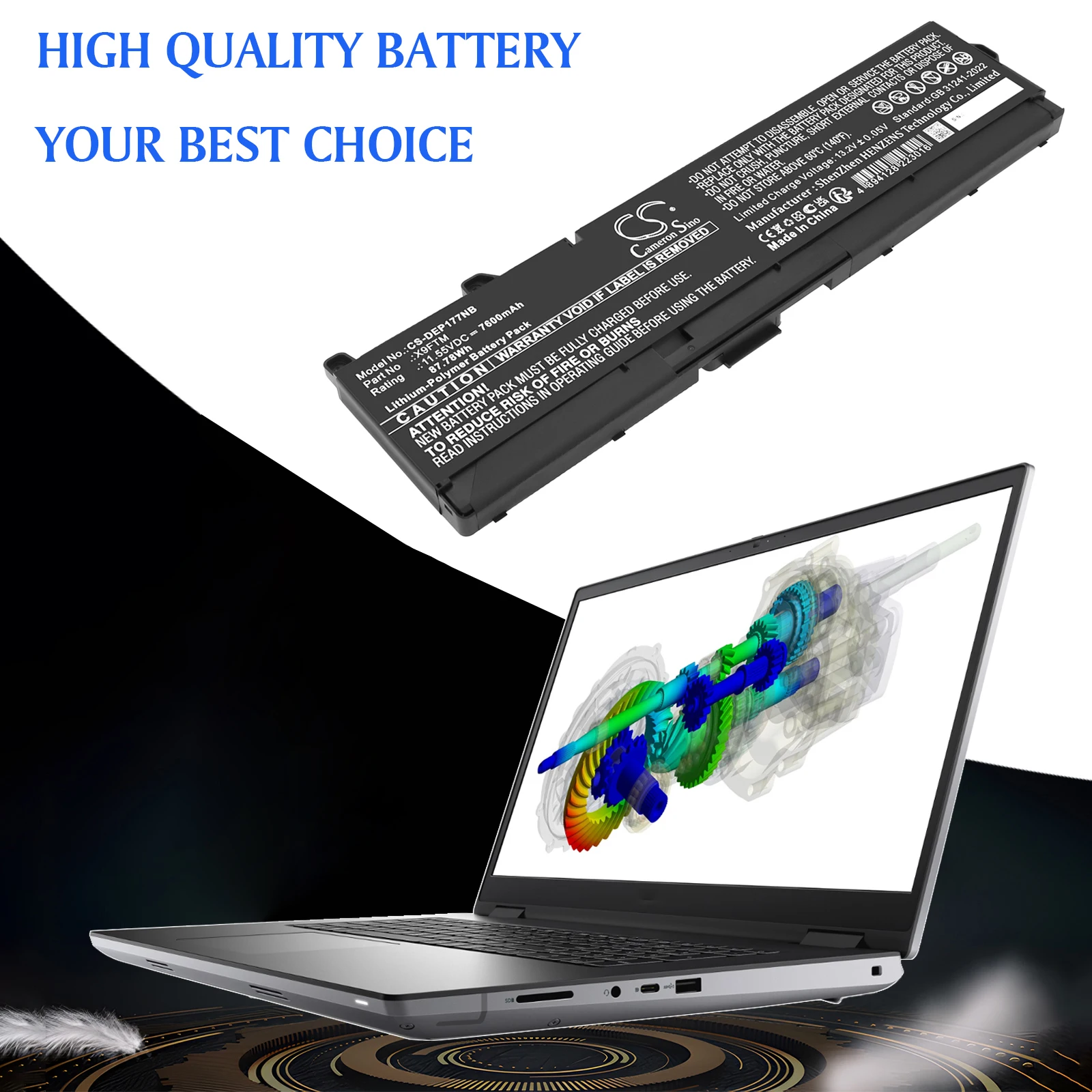 Replacement 11.55V 7600mAh Laptop Battery 5JMD8 965V4 X9FTM for Dell Precision 17 7770 7670 Performance
