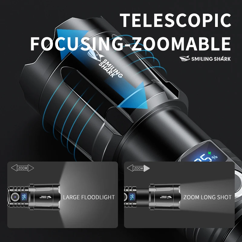 1pc Smiling Shark SD-7005 LED Flashlight, Super Bright Handheld Flashlight, Long-lasting Flash Light Rechargeable for Outdoors