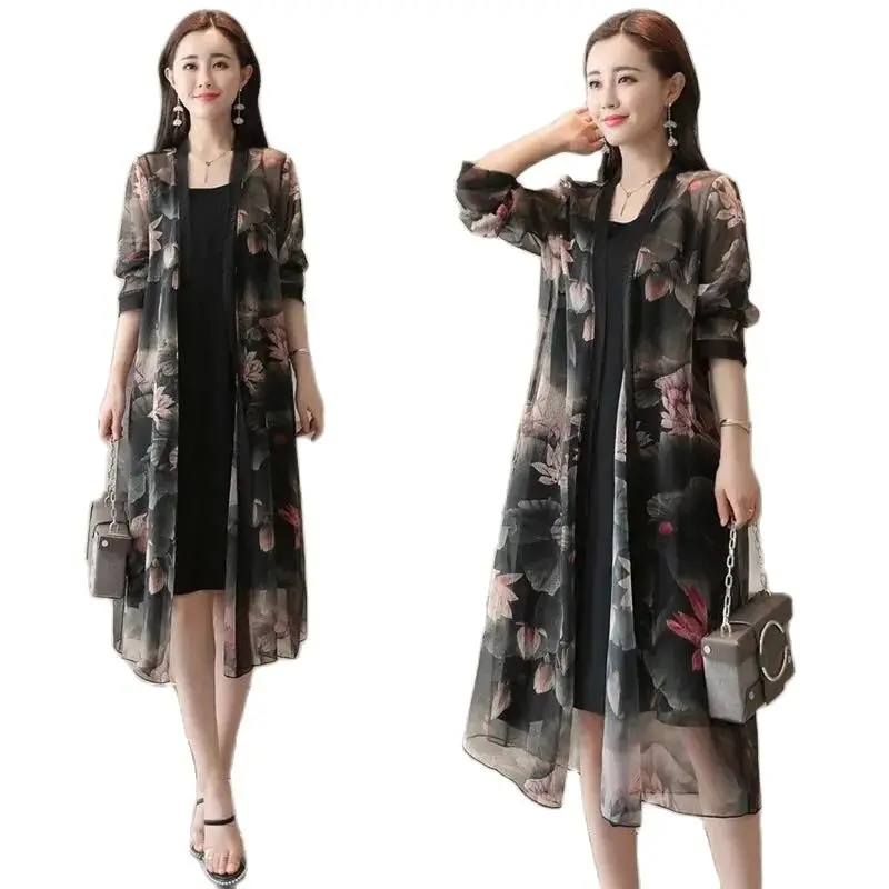 2024 Summer New Chiffon Shirts, Cardigans, Mid-Length Sunscreen Shirts, Women's Loose, Thin Sections, Slimming, Coats, Shawls