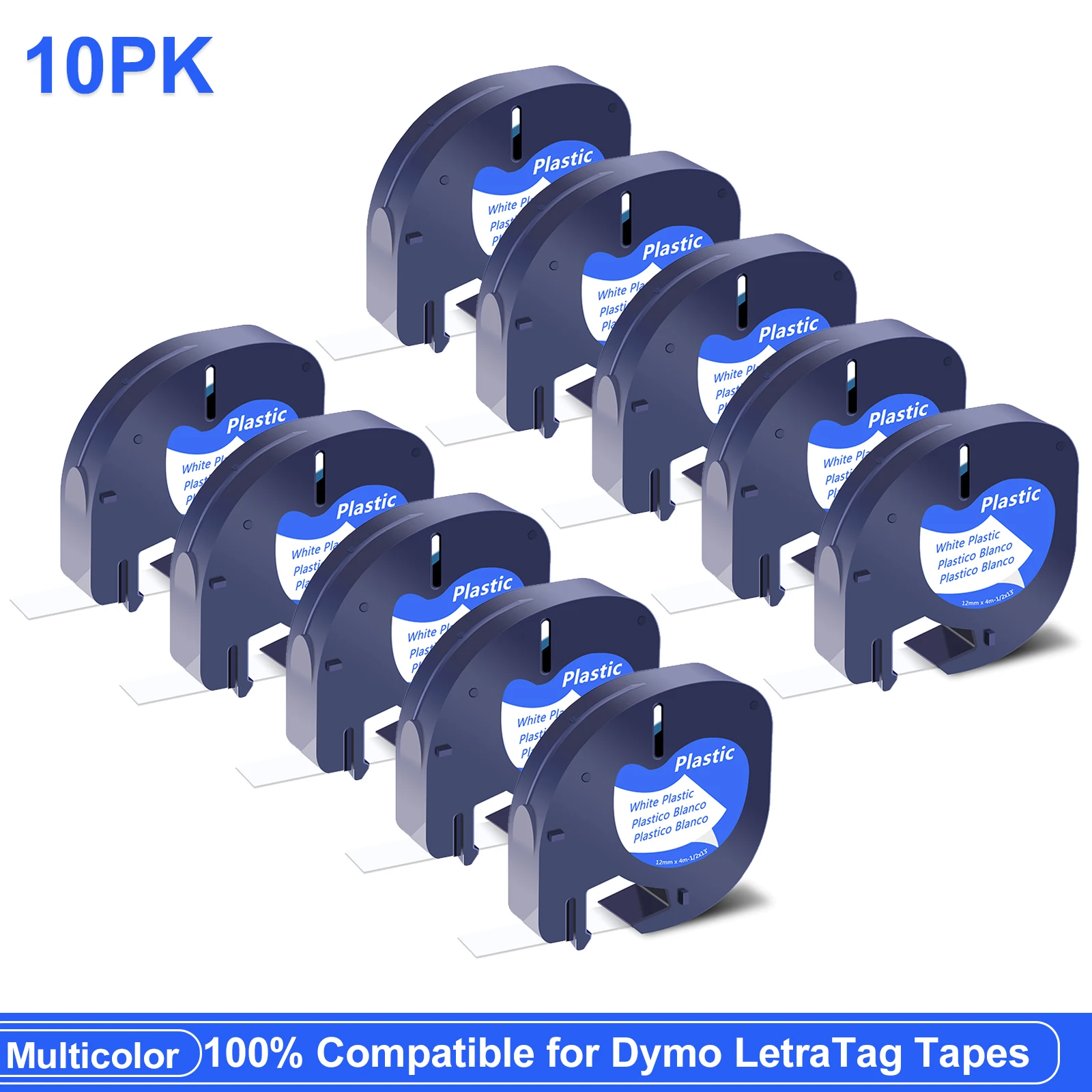 

3~10Pcs Compatible for Dymo LetraTag Tapes A91331 A16952 A91333 12mmx4m Label Tapes for LetraTag Plus LT100H QX50 Label Maker