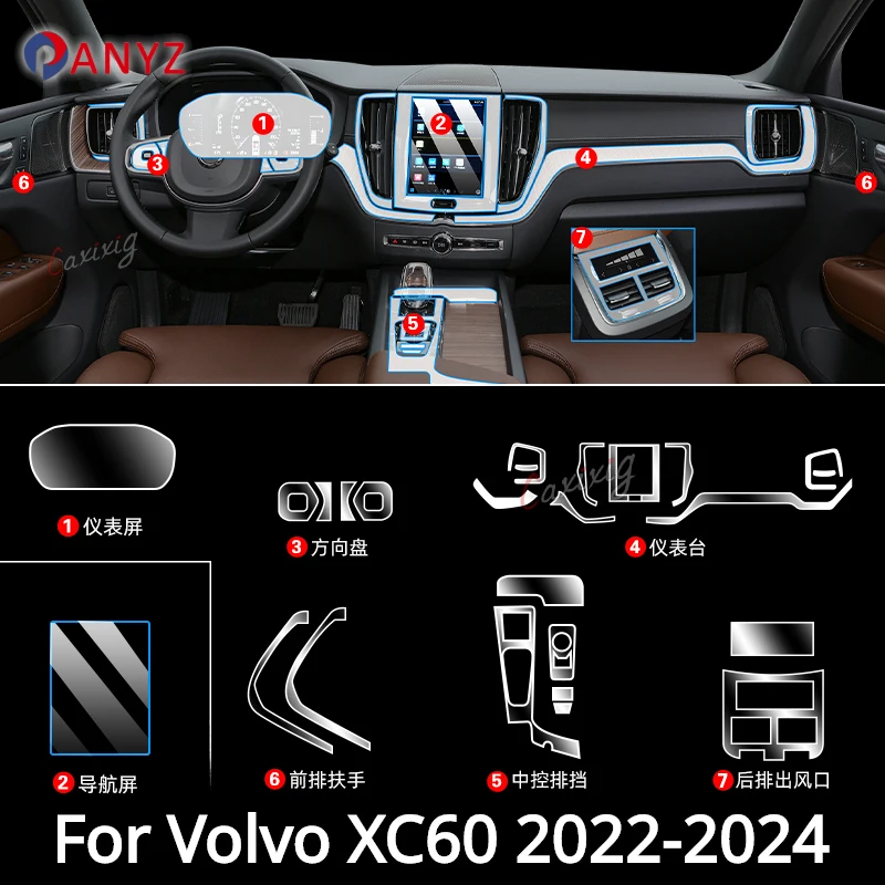 For Volvo XC60 2022-2024 Car interior Accessories film transparent TPU Navigation Gear Panel Center Console Anti-scratch resist