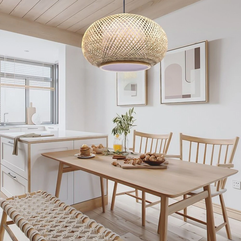 40/50/60CM Wicker Rattan Ceiling Light Handmade Bamboo Wicker Ceiling Light Beige Ceiling Chandelier Lampshade for Bedroom Decor - Image 3