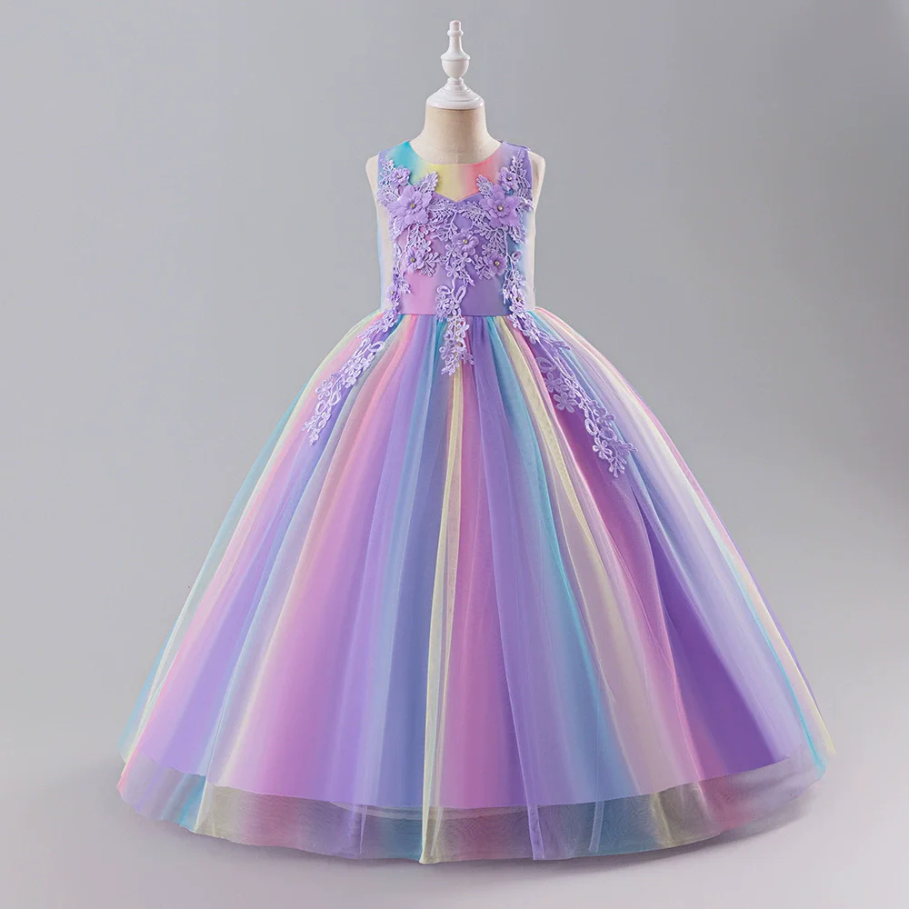 

Модные платья с цветочным узором для девочек на свадьбу, кружевное праздничное платье без рукавов для девочек, новое летнее детское вечернее платье для девочек 5-14 лет