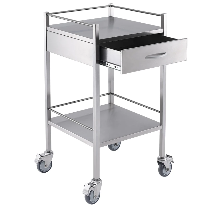 Eco-Friendly Salon Cart, Durable Stainless Steel, 4-Wheel with Drawer, for Lab Hospital Spa Use, Mobile Trolley