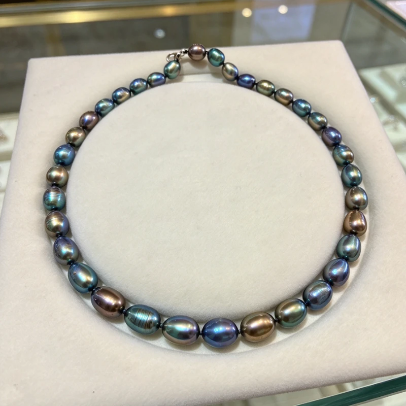 9-10mm Multicolor Pearl Necklace, Baroque Style, Single Strand, Women Fashion Jewelry