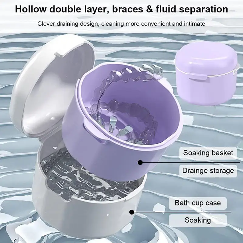 

Orthodontic Retainer Double Layer Braces Storage Box Soaking Invisible Teeth Denture Cleaning Tooth Storage Portable Belt Case