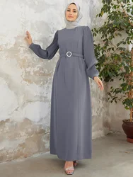 Eleganti donne musulmane a pieghe Abaya lunghi maxi abiti Turchia Dubai Caftano Eid Abito da festa Abito arabo islamico Cintura Caftano Jalabiya
