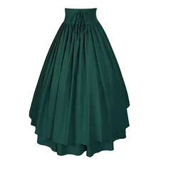 Medieval solid color high waisted retro fish tail Aline skirt Renaissance women's half skirt dance platform uniform