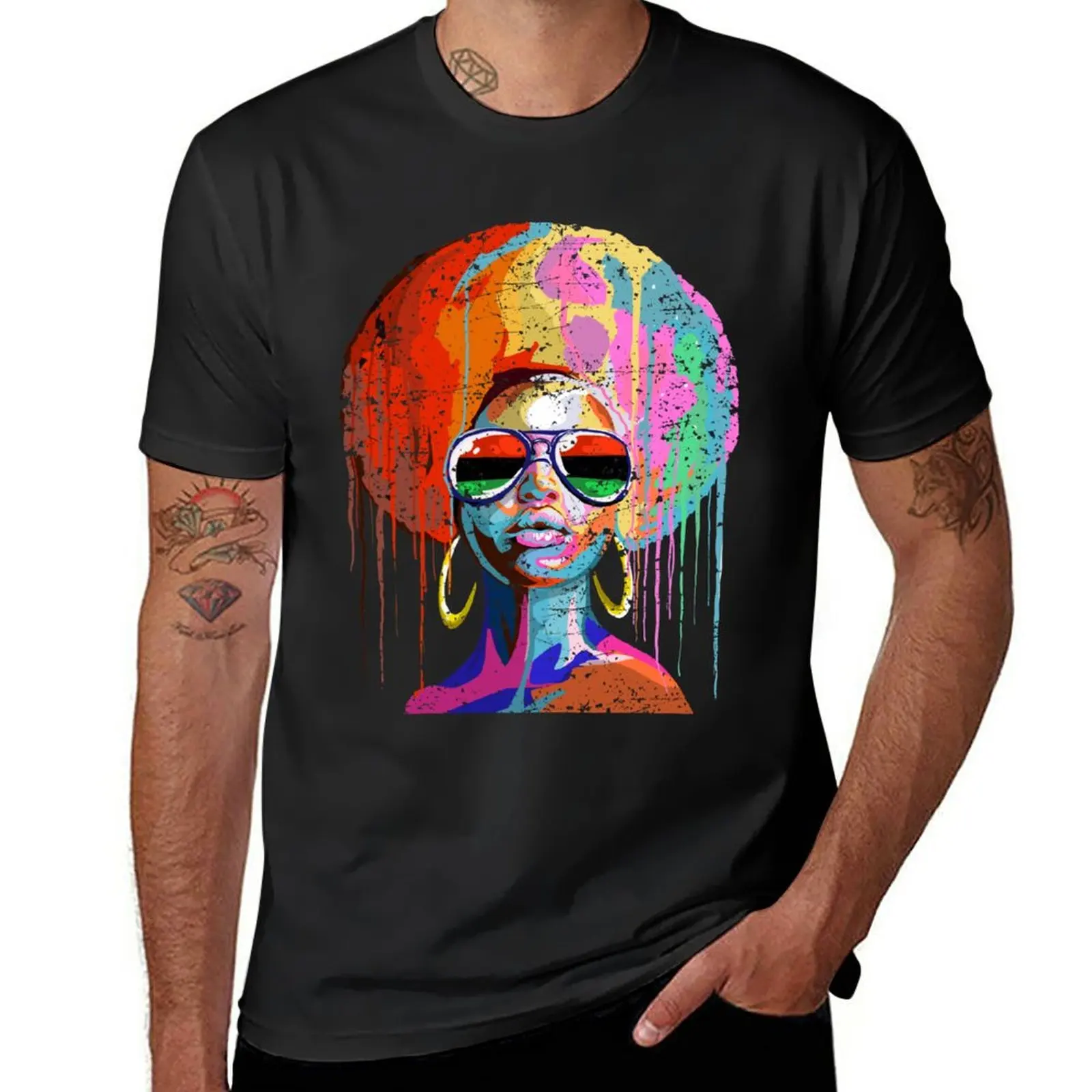 New Afro soul black woman in multicolour T-Shirt graphics t shirt Short sleeve tee Short sleeve tee men