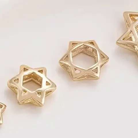 14K Gold-Plated Hexagonal Star Bead Ring Handmade Beaded Partition for DIY Bracelet Necklace Accessories Hollowed out Design K03