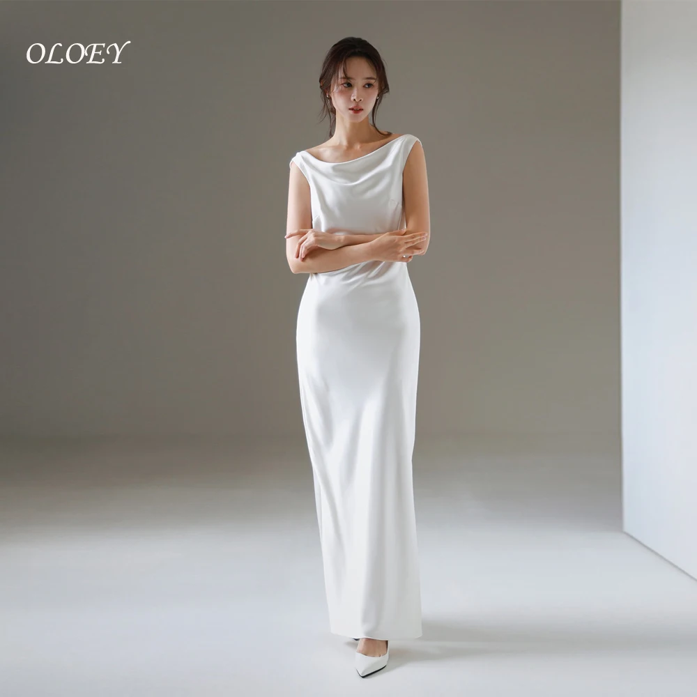 

OLOEY Customized Simple Korea Wedding Dress Photo Shoot Wedding Dress Sleeveless Back Boat Neck Elegant Bridal Gown 웨딩드레스