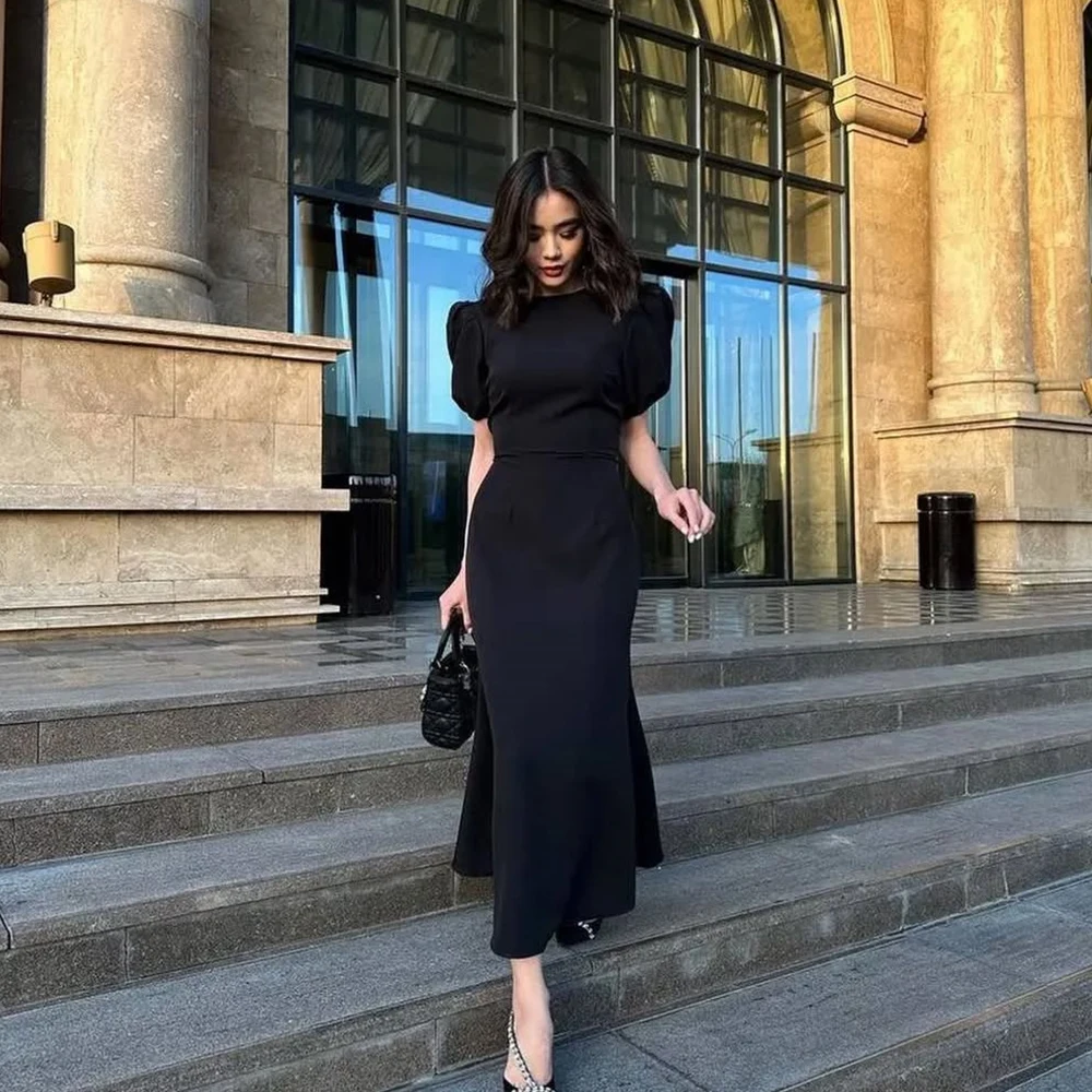 

Black Long Evening Dress Mermaid Elegant O Neck Formal Prom Gowns for Women Ankle Length Cocktail Party Dress