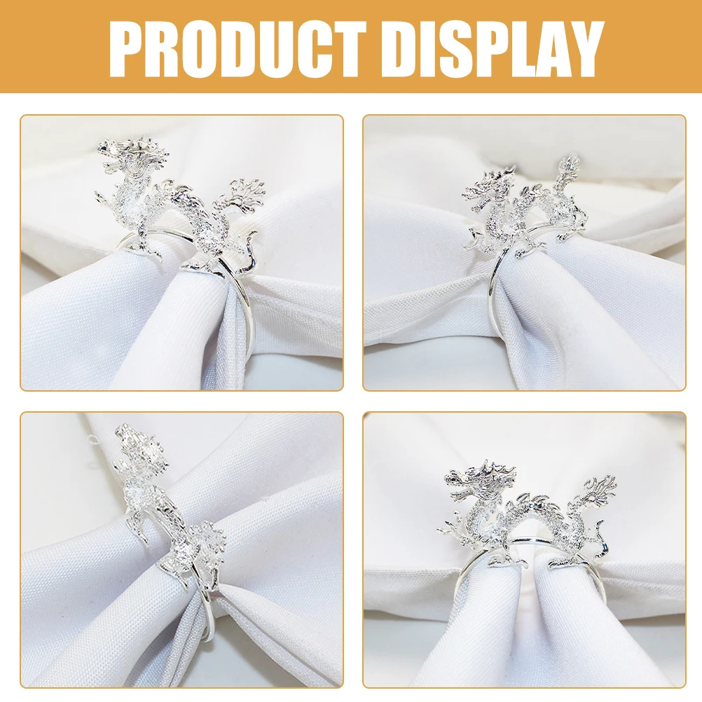 

6 Pcs Chinese Dragon Napkin Ring Holders Table Napkins Decorative Metal