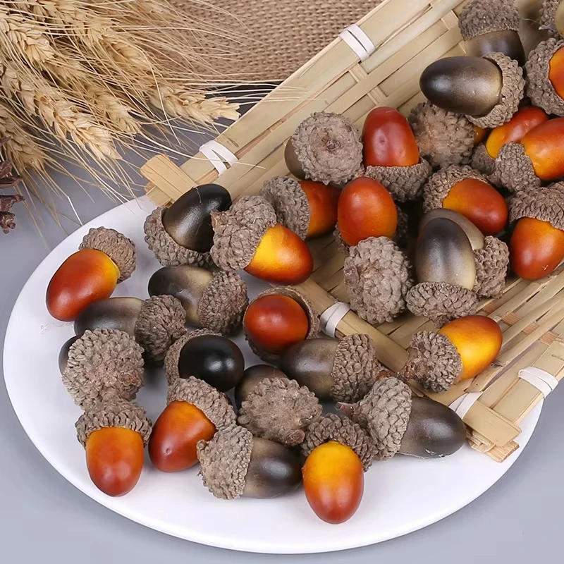 Artificial Mini Acorns, Fake Fruit Props Lifelike Oak Nut Plants Model Craft for Home Kitchen Table Decor 20pc/lot