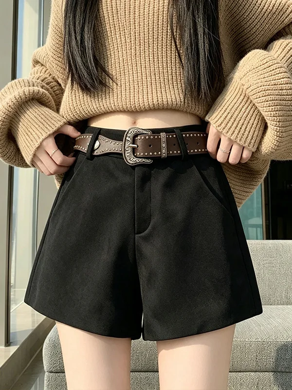 High Waist Suede  Shorts Women's Autumn Winter Sexy Tight A-Line Bootcut Pants Butt Lifting Polyester Fabric Casual Trousers