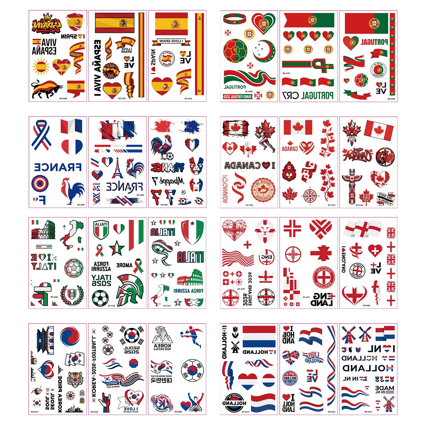 Pegatinas de Tatuajes Impermeables de la Serie de Banderas Nacionales de Fútbol para la Copa Mundial FIFA 2026, Destaca entre la Multitud en Partidos Deportivos