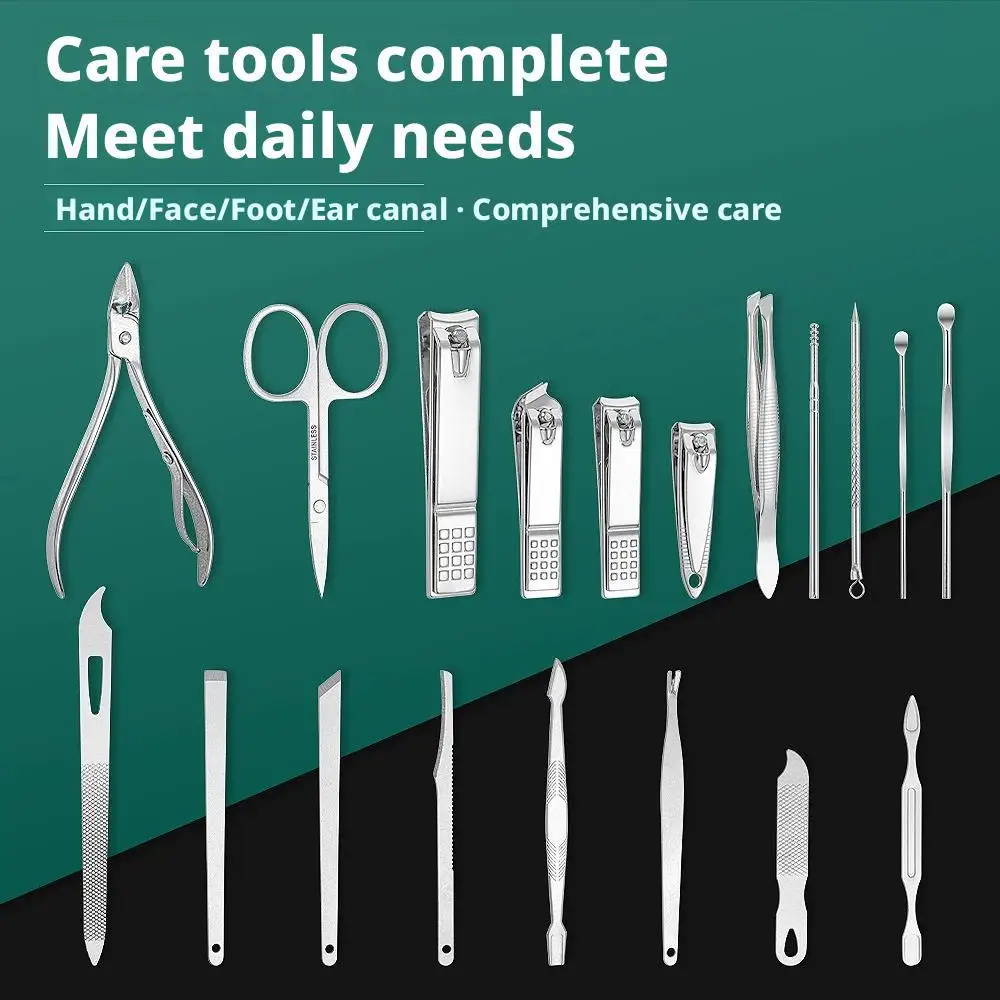 19PCS 네일 클리퍼 세트, 손톱깎이와 네일 파일, 큐티클 가위, 귀이개, 가정 및 여행용 매니큐어 페디큐어 도구 키트