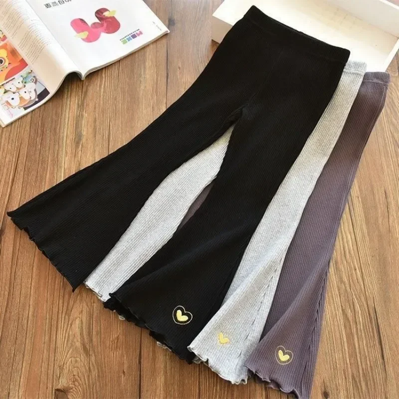 Kids Girls Flare Legging 2024 New Arrival Children Casual Elastic Pants Heart Embroidery Slim Fit Leggins Baby Girl Summer Pants