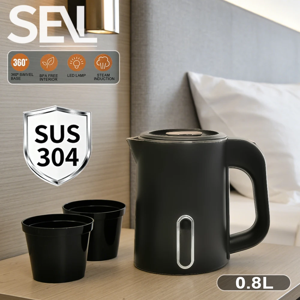 

Электрический чайник из нержавеющей стали объемом 0,6 л для путешествий и дома, подходит для путешествий, дома, деловых поездок и использования в отеле, электрический чайник