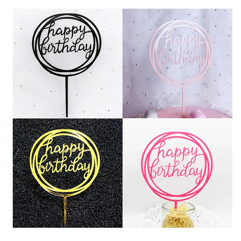 

10pcs Wholesale Happy Birthday Love Flag Cake Topper Gold Silver Acrylic Letter Decoration for Party Wedding Supplies