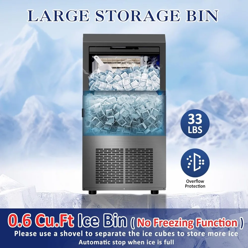 Ice Maker Machine, 100lbs/24H Stainless Steel Under Counter ice Machine with 45 Ice Cubes/Cycle, 2 Water Inlet Modes,