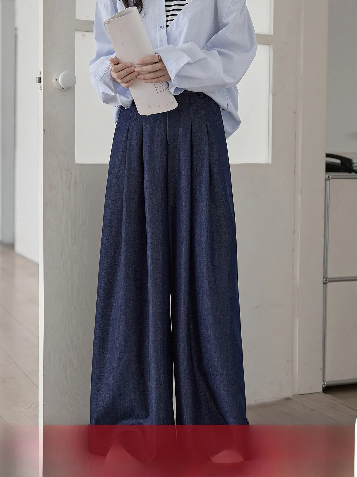 

Брюки HuiXi Deep Blue: повседневные широкие брюки с высокой талией, прямой крой, струящаяся ткань, премиальный вид, новинка 2026 года