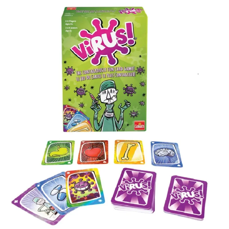 1 caja de cartas de juego de Virus, divertido Virus 1/2/3, baraja de juego de mesa, versión de edición española, inglesa y francesa para naipes de fiesta