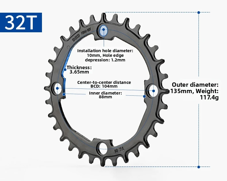 Black Narrow Wide Single Chainring 32 34 36 38 40T 104BCD Chrome Alloy Steel For Mountain Bike Crankset Sprocket Replacement