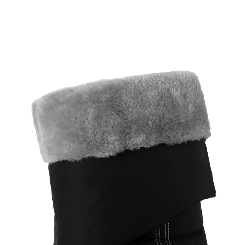 REAVE CAT Women Snow Boots Waterproof Knee High Female Booties Big Size 42 43 44 Round Toe Thick Heels 4.5cm Slip On Black Red view 6