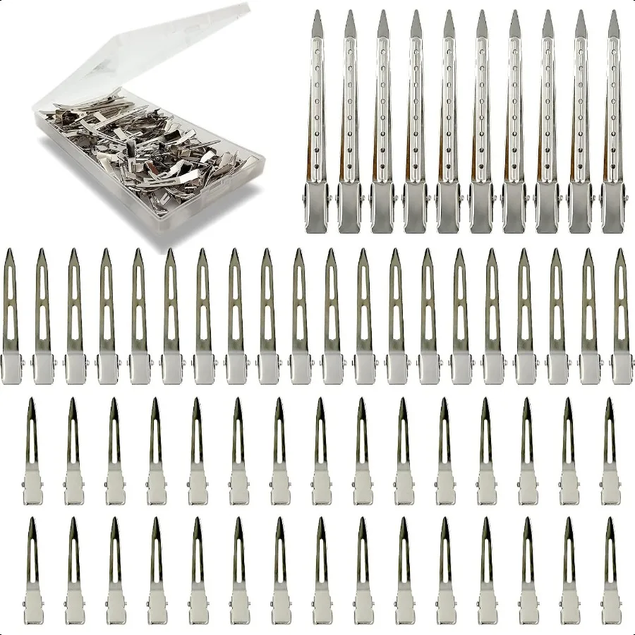 

60Pcs Metal Styling Duck Billed Hair Clips Sier Alligator Roller Clips for Women's Long Hair Styling Sectioning and Pin Curls B