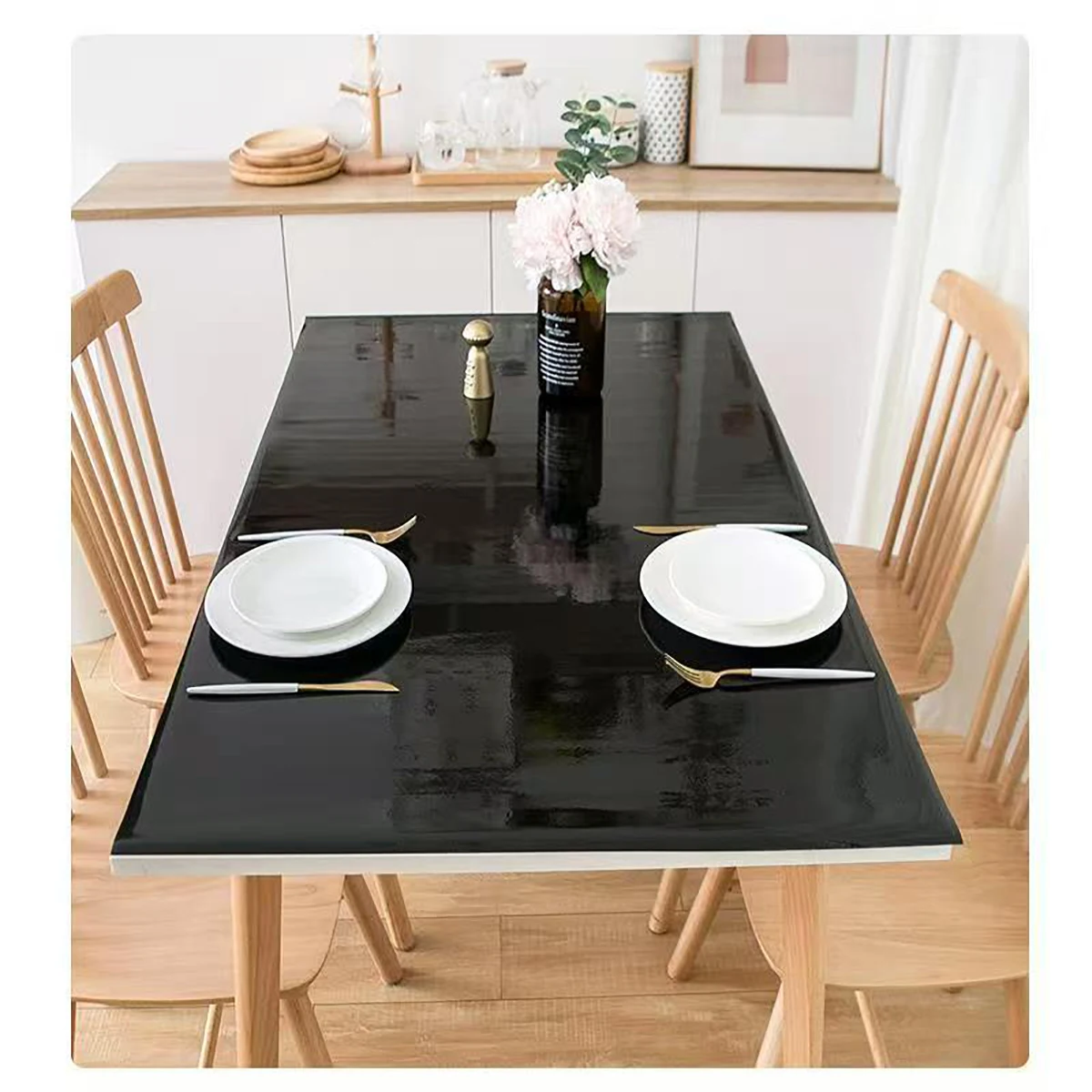 Black PVC Tablecloth Waterproof Oilproof No-Wash TV Cabinet Coffee Table Bedside Table Desktop Decorative Protective Table Cover