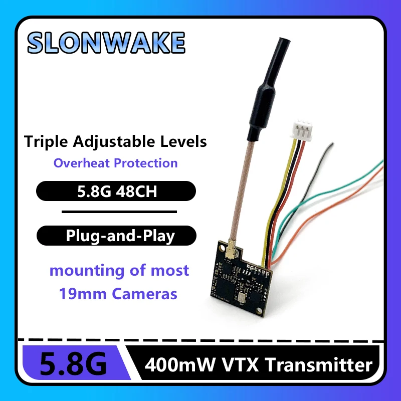 جهاز إرسال SLONWAKE 5.8G 48CH 400mW e7087U MINI VTX. مع كاميرات 19*19 مم. لطائرات بدون طيار RC FPV طويلة المدى ذات الأجنحة الثابتة. #1