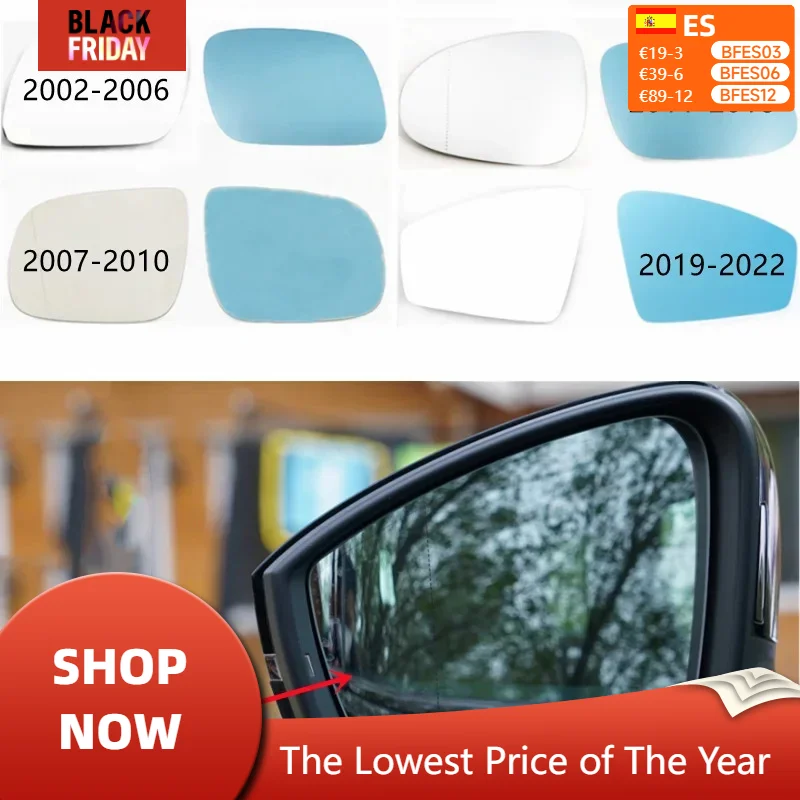 Heated Side Door Wing Rear View Mirror Blue White Rearview Glass Lens For VW Touareg 2002-2006 2007-2010 2011-2018 2019-2022