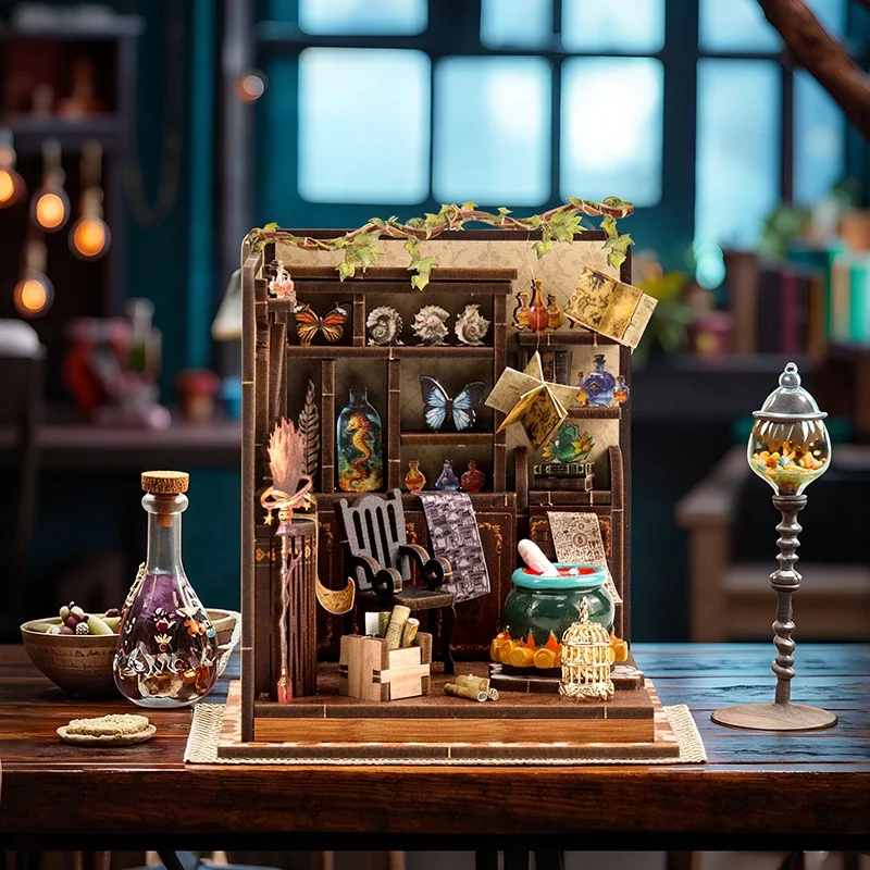 DIY Wooden Miniature Model Kit Magic Potion Workshop Casa Doll Houses 3D Puzzle Dollhouse With Furniture Lights for Friends Gift