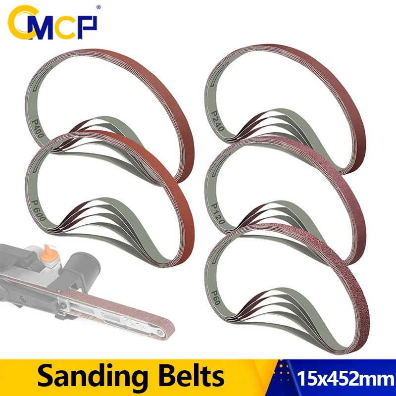 

CMCP 10pcs Sanding Belt 452x15mm Angle Grinder Sander Sanding Bands for Wood Soft Metal Polishing Grit P60 120 240 400 600