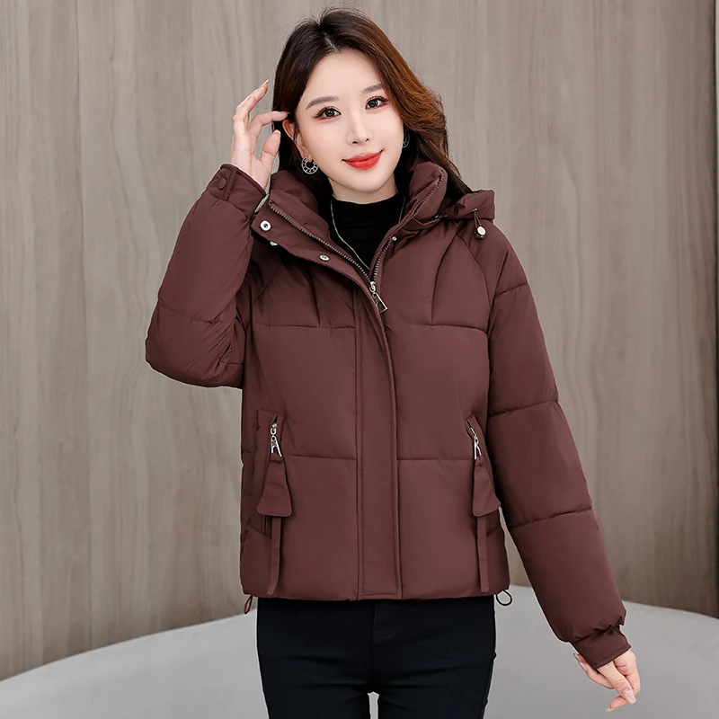 2025 شتاء جديد فضفاض قصير سترات قطنية يندبروف سميكة الدافئة المرأة أسفل القطن وسادات مبطنة انفصال مقنعين أبلى #5