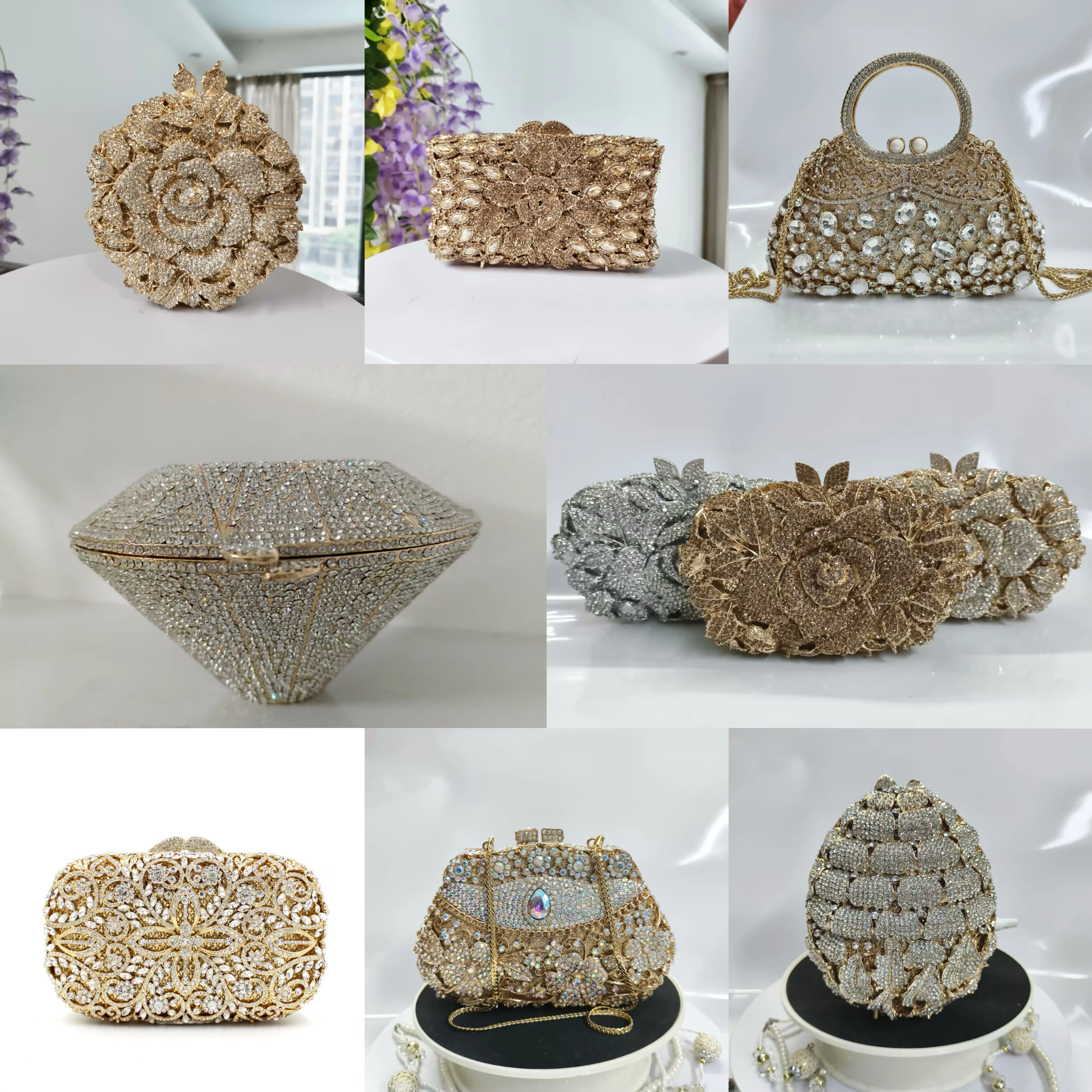 New Rhinestone Clutch Purse Women Elegant Wedding Party Bride Bag Prom Evening Handbag Sparkly Crystal Diamond Birthday Gift