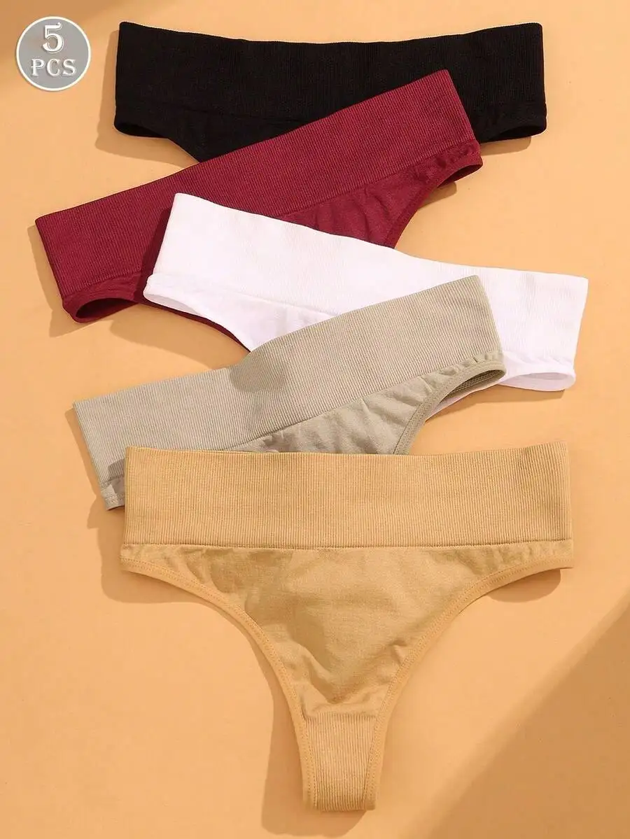 

5 Pcs Seamless Low Waist Thong Panties For Women Comfortable Sport Underwear