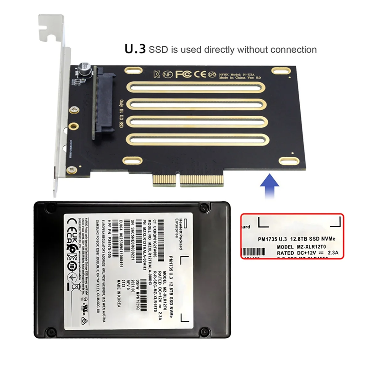 A52TNVMe PCIe SSD U.3 U3 Kit SFF-8639 to PCI-E 4.0 X4 Host Adapter for Motherboard PM1735