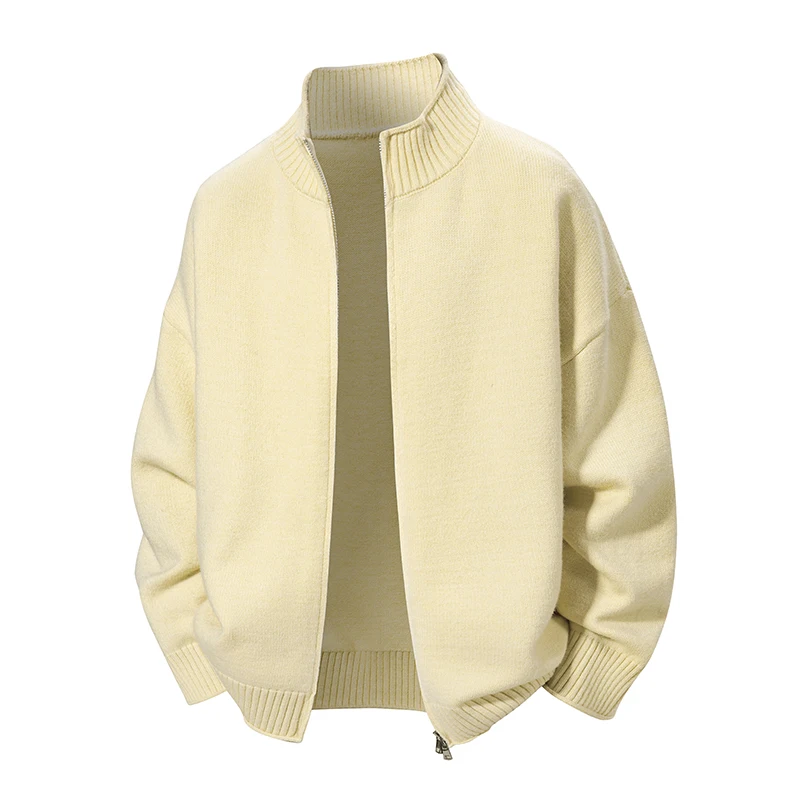 

Men's Warm Mock Collar Thickened Zippered Cardigan Autumn Winter Cashmere Knitted Long Sleeve Tops and Can Be Worn with A Jacket