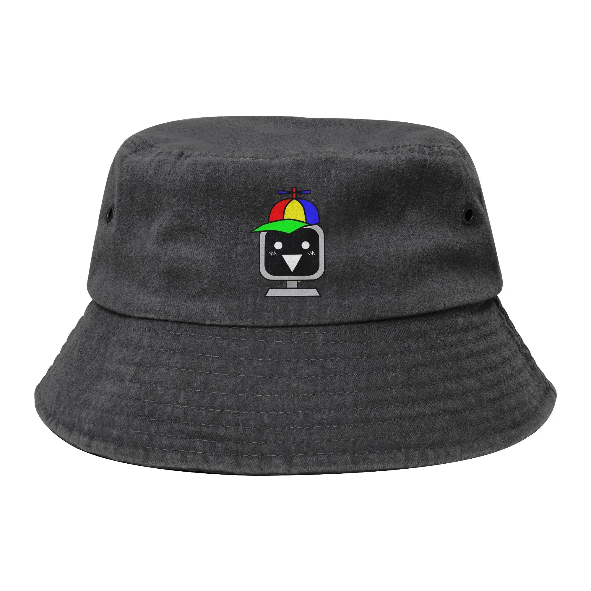 Unisex Distressed Washed Bucket Hat Sprunki Sport Fishing Caps Happy Mr Fun Computer Head Bob Gift Idea