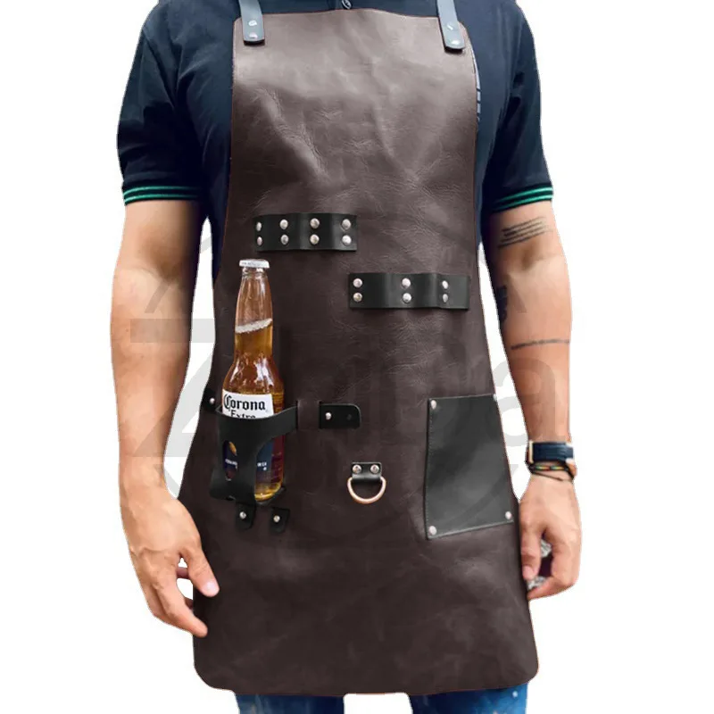 Picture 6: Multi-function Bottle Holder Leather Work Apron PU & Crazy Horse Leather Multi Color Outdoor Camping BBQ Stain Resistant