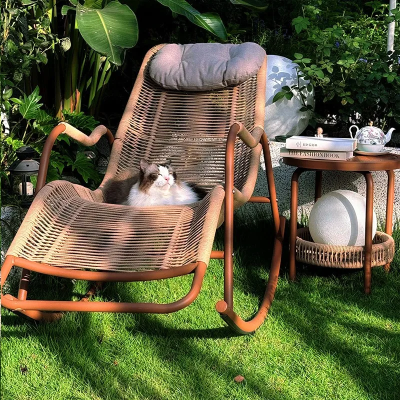 Lazy rocking chair rattan recliner adult lunch break household sofa outdoor courtyard terrace escape chair balcony leisure chair