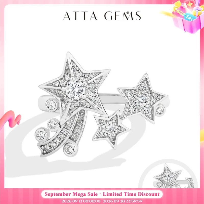 ATTAGEMS Light Luxury All Moissanite Star Rings 925 Sterling Silver for Women Unique Design With Lucky Genuine Fine Jewelry Gift