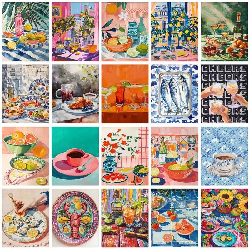 

CHENISTORY Painting By Number Food Landscape Kits Handpainted Picture By Number Drawing On Canvas Home Decoration DIY Gift